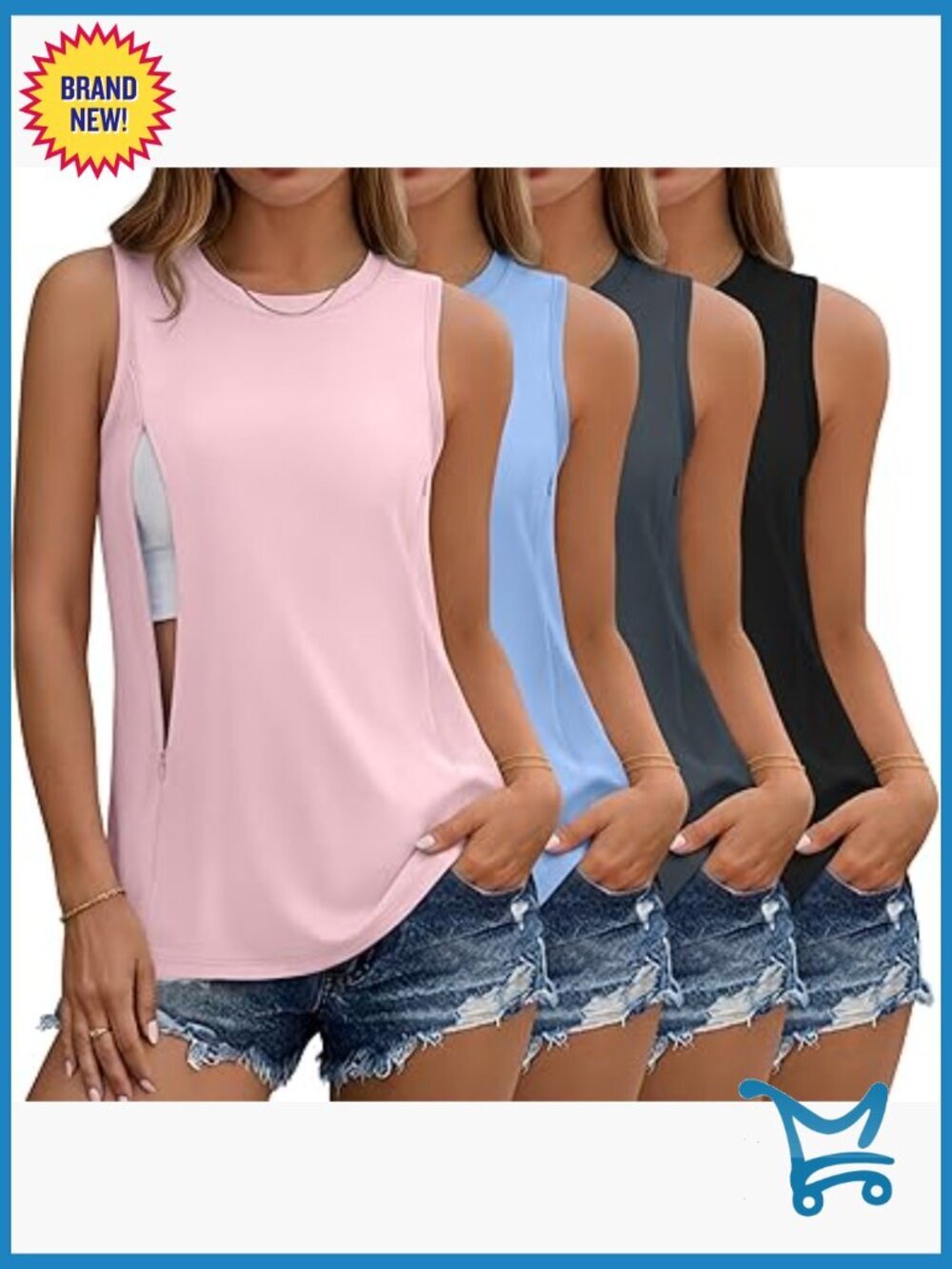 4 Pack Sleeveless Nursing Tank Tops Breastfeeding Hidden Zippers Maternity Tanks